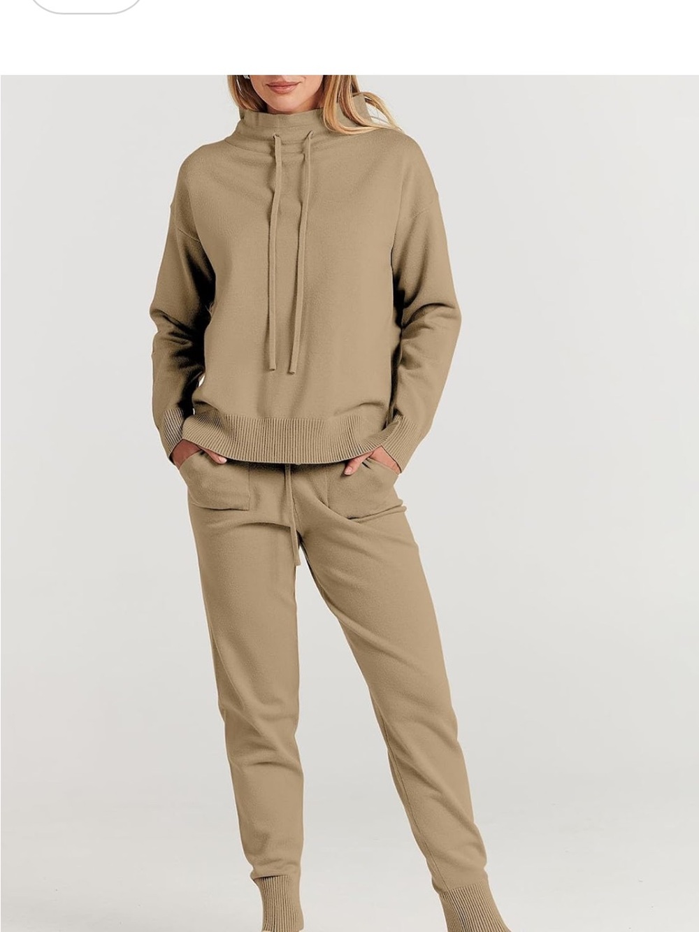 ANRABESS Women Two Piece Lounge Set - Beige - Size M